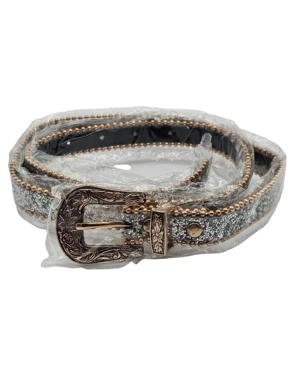 Women's Western Silver Tone Glitter Belt